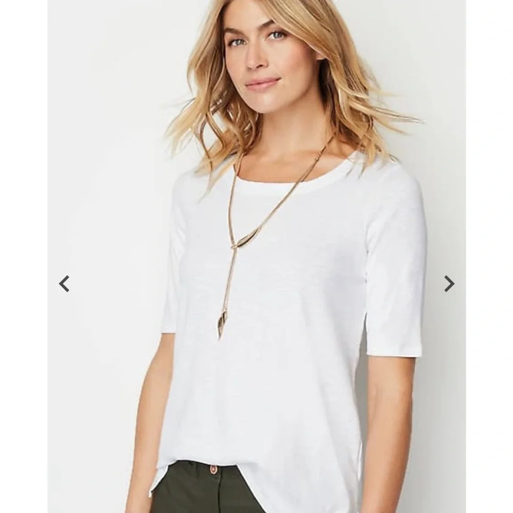 J Jill Perfect Pima Elbow Sleeve Scoop-Neck Tee 1X White - Picture 1 of 5
